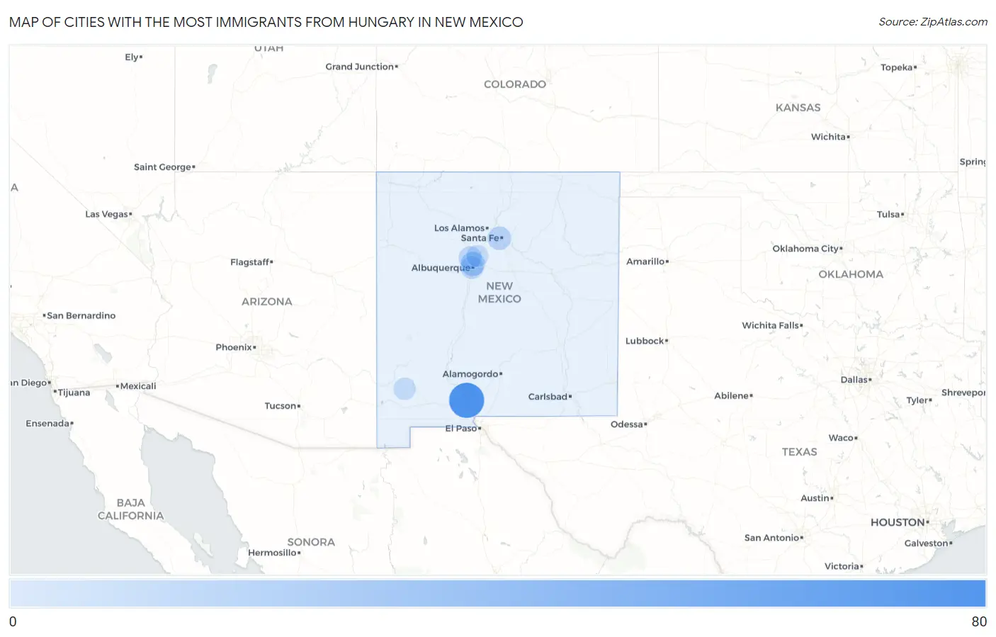 Cities with the Most Immigrants from Hungary in New Mexico Map