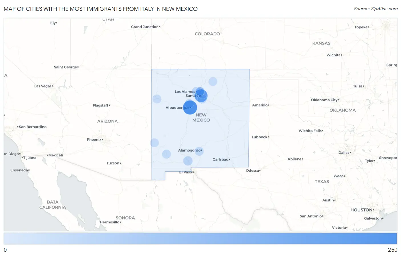 Cities with the Most Immigrants from Italy in New Mexico Map