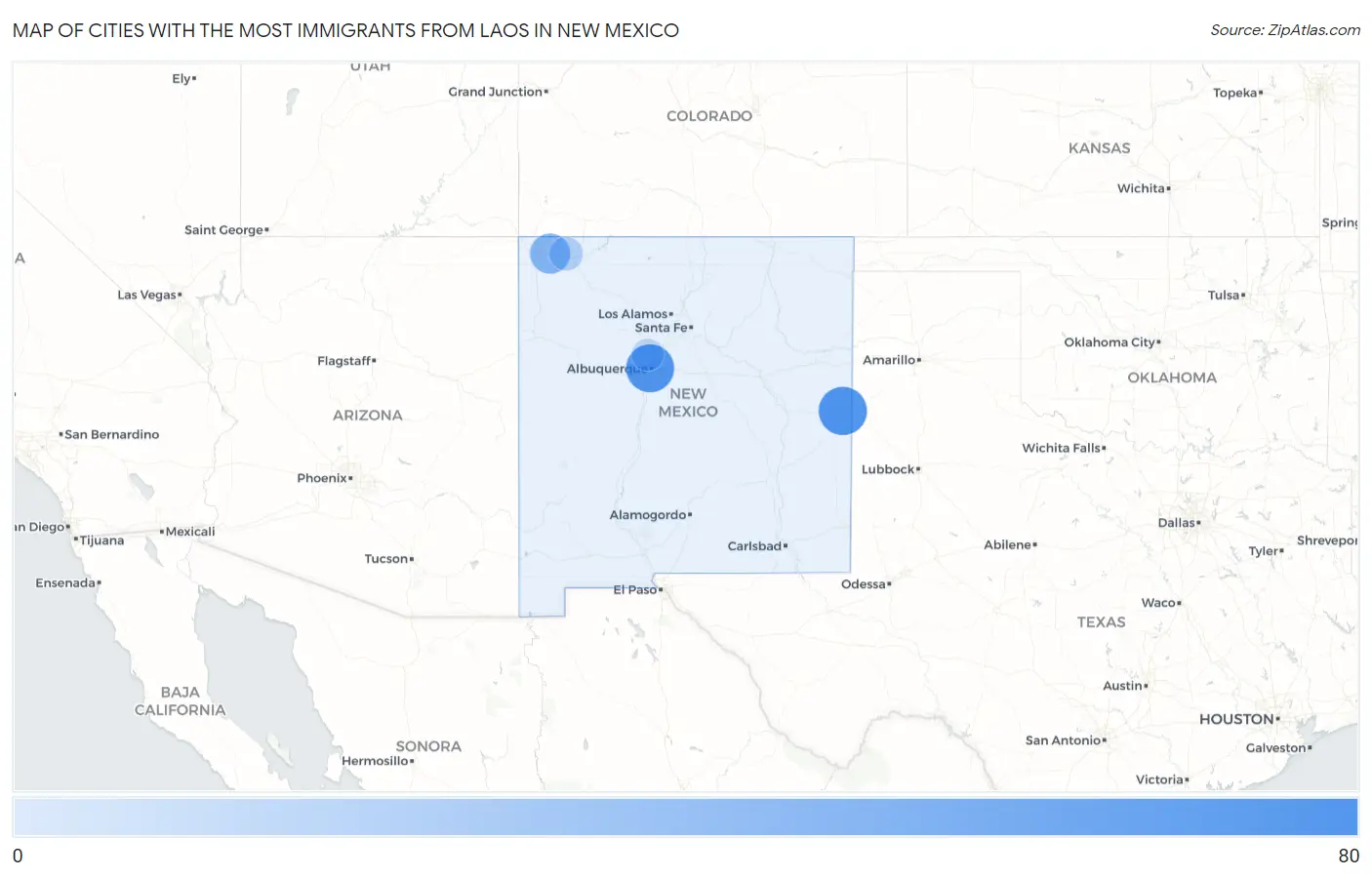 Cities with the Most Immigrants from Laos in New Mexico Map