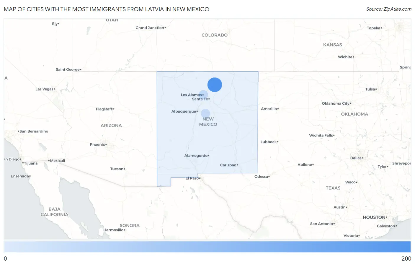 Cities with the Most Immigrants from Latvia in New Mexico Map