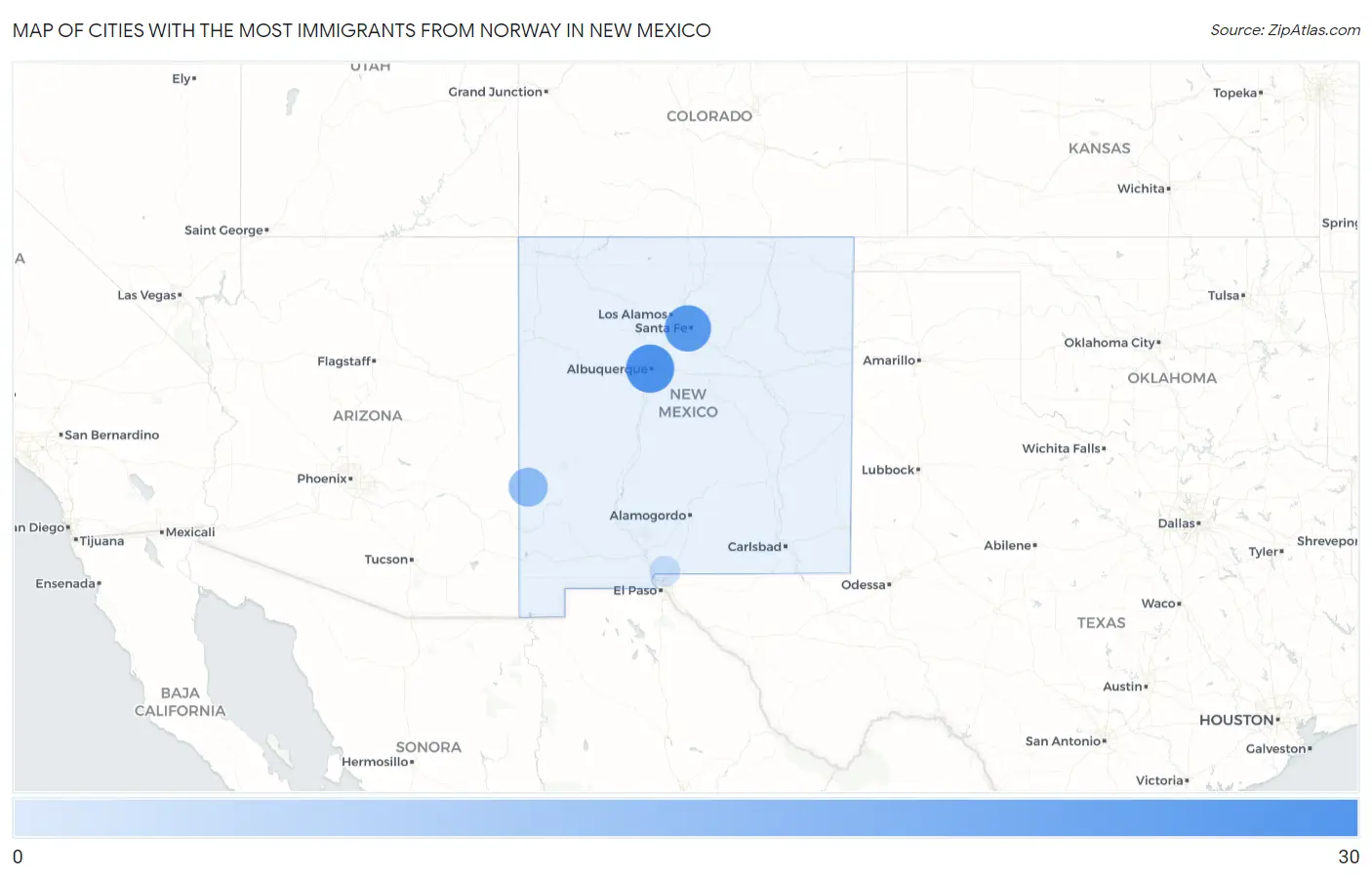 Cities with the Most Immigrants from Norway in New Mexico Map