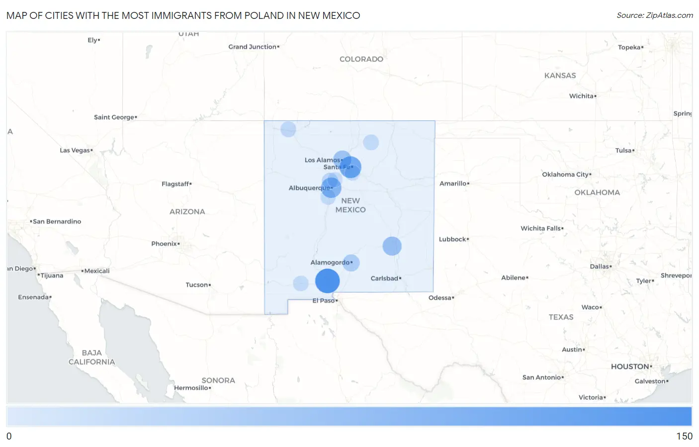 Cities with the Most Immigrants from Poland in New Mexico Map