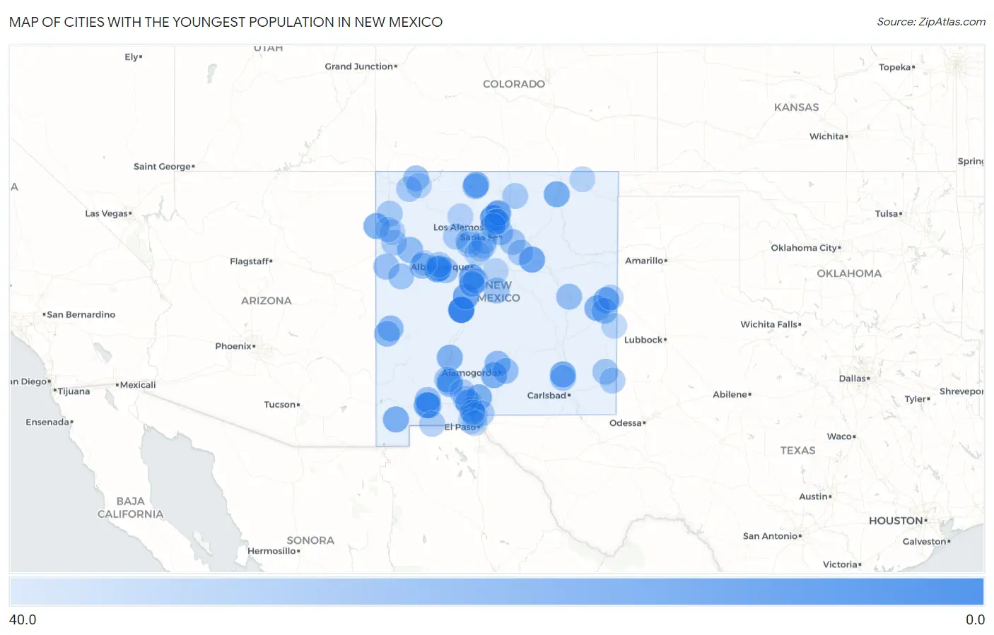 Cities with the Youngest Population in New Mexico Map