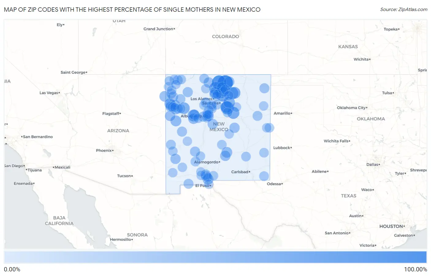 Zip Codes with the Highest Percentage of Single Mothers in New Mexico Map