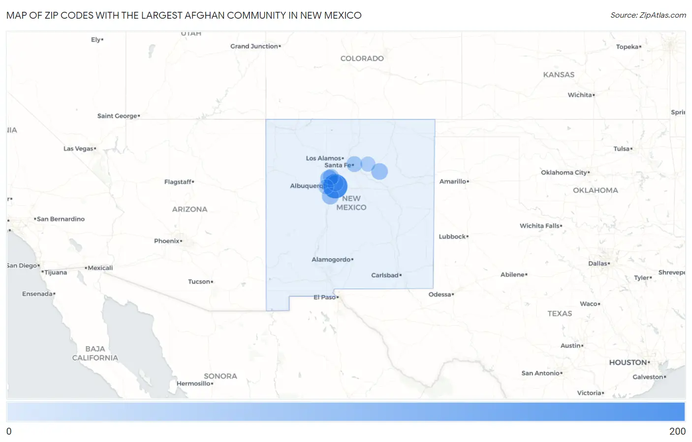 Zip Codes with the Largest Afghan Community in New Mexico Map