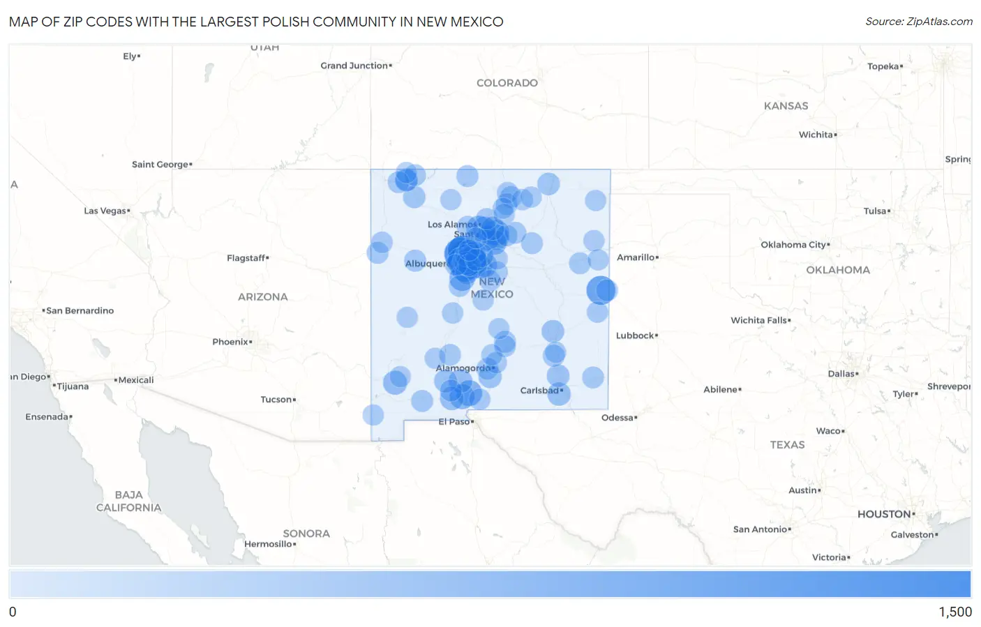 Zip Codes with the Largest Polish Community in New Mexico Map
