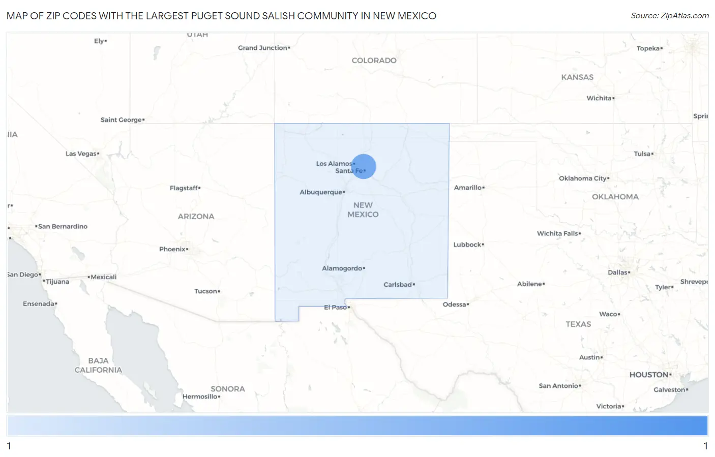 Zip Codes with the Largest Puget Sound Salish Community in New Mexico Map