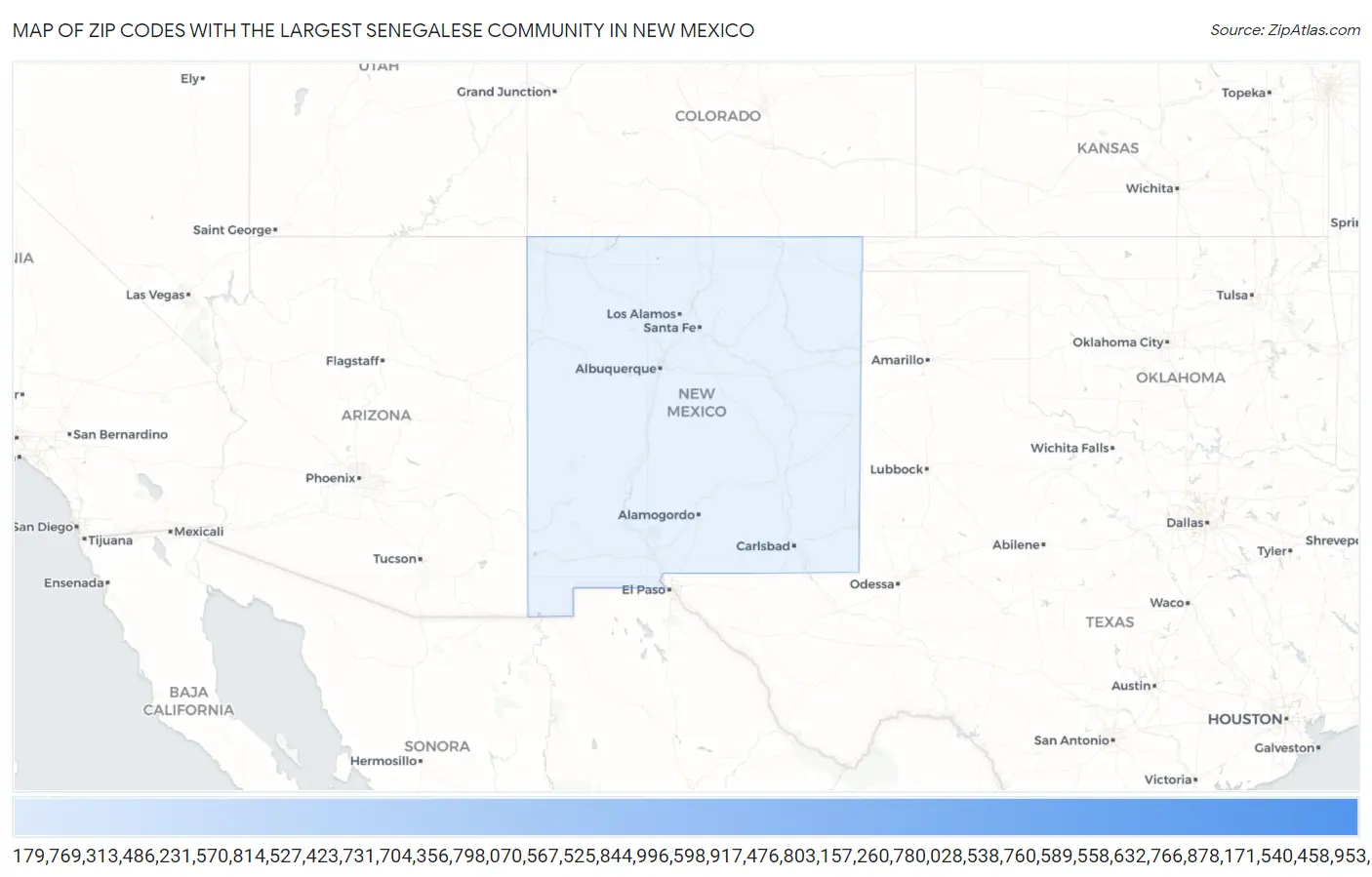 Zip Codes with the Largest Senegalese Community in New Mexico Map