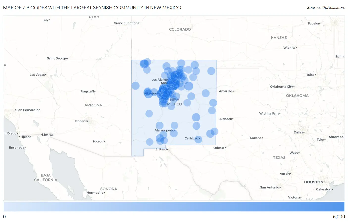 Zip Codes with the Largest Spanish Community in New Mexico Map