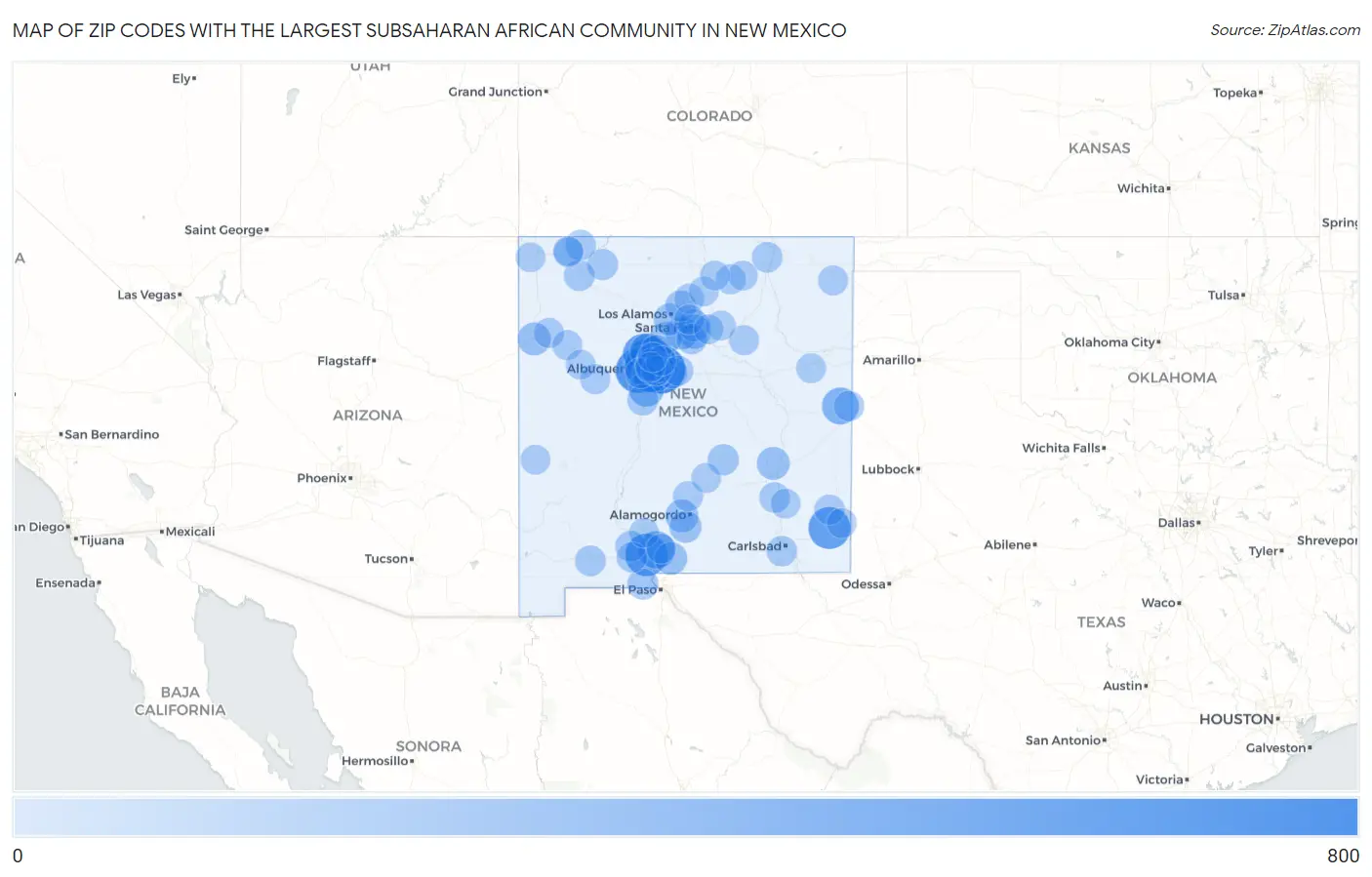 Zip Codes with the Largest Subsaharan African Community in New Mexico Map