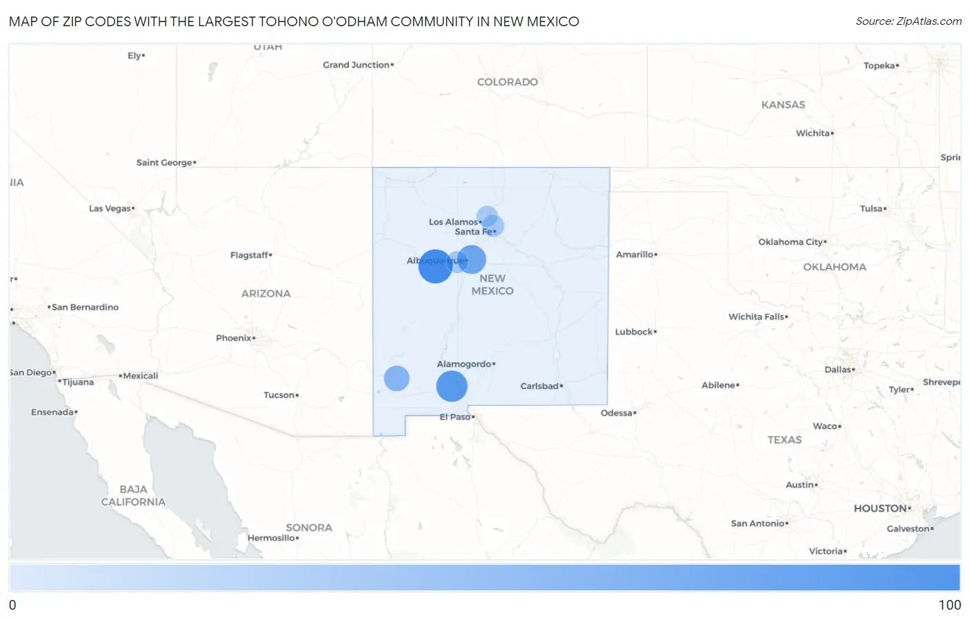 Zip Codes with the Largest Tohono O'Odham Community in New Mexico Map