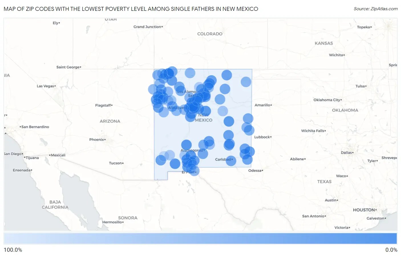 Zip Codes with the Lowest Poverty Level Among Single Fathers in New Mexico Map