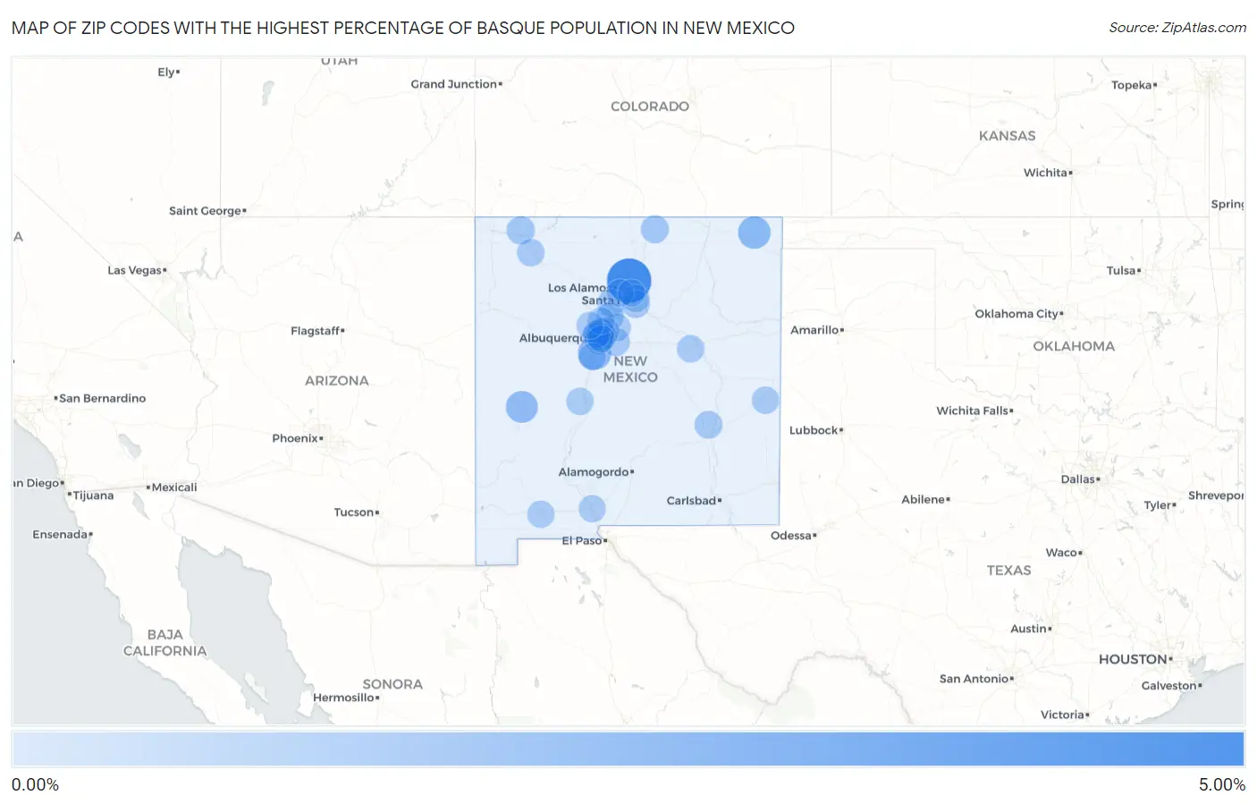 Zip Codes with the Highest Percentage of Basque Population in New Mexico Map