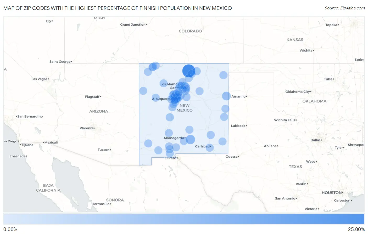 Zip Codes with the Highest Percentage of Finnish Population in New Mexico Map