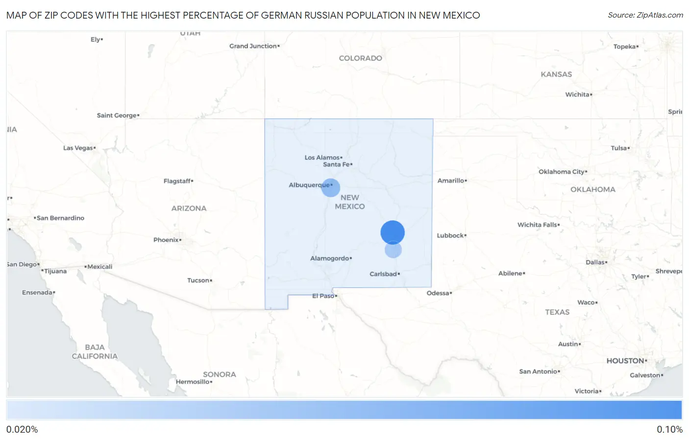 Zip Codes with the Highest Percentage of German Russian Population in New Mexico Map