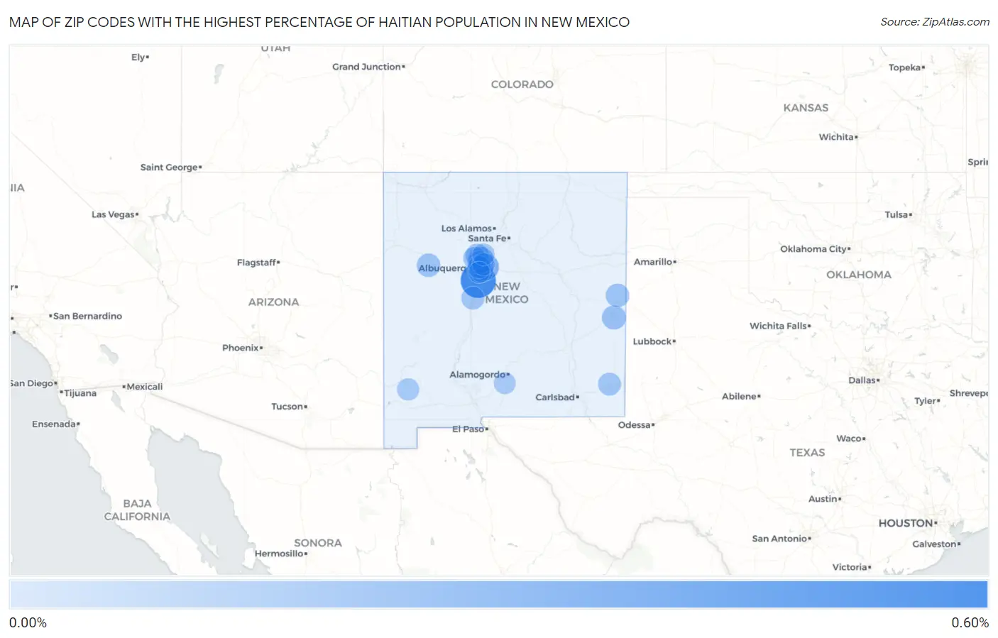 Zip Codes with the Highest Percentage of Haitian Population in New Mexico Map