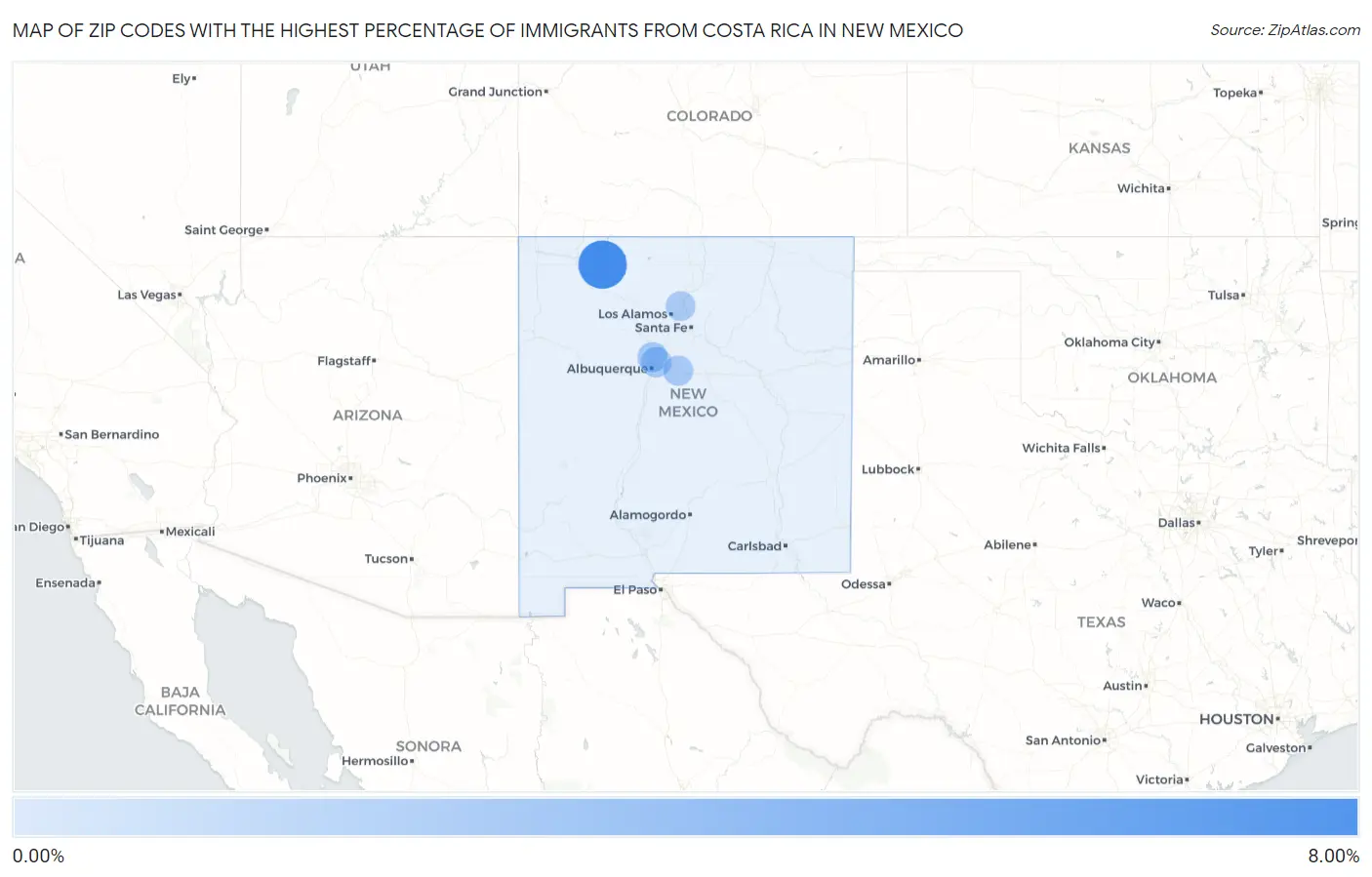 Zip Codes with the Highest Percentage of Immigrants from Costa Rica in New Mexico Map