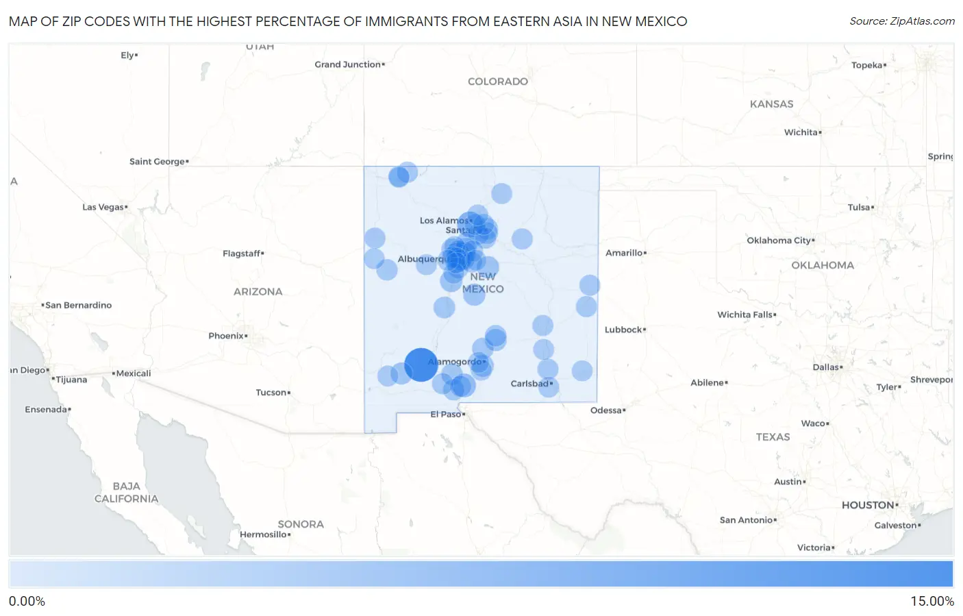 Zip Codes with the Highest Percentage of Immigrants from Eastern Asia in New Mexico Map