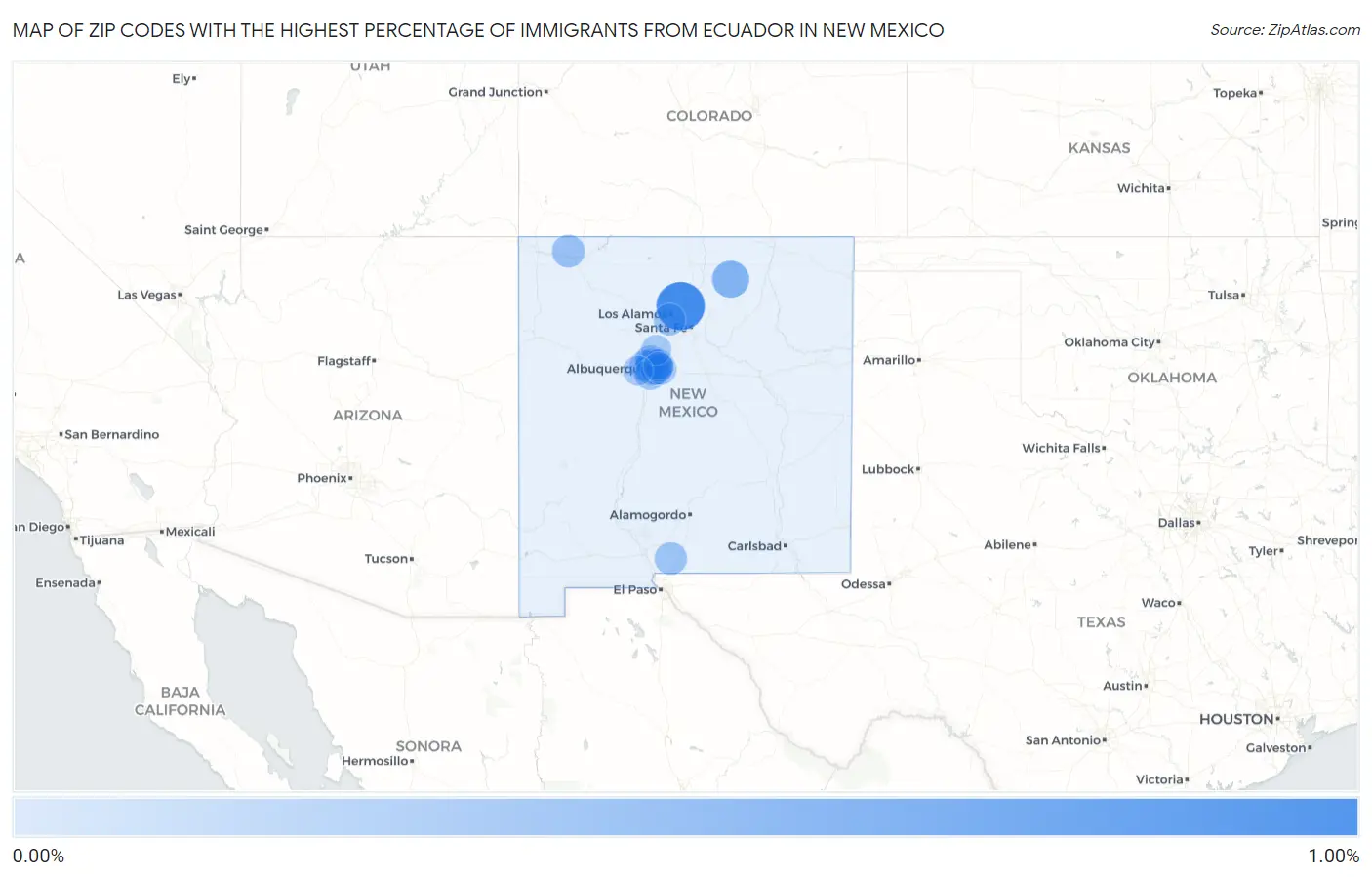 Zip Codes with the Highest Percentage of Immigrants from Ecuador in New Mexico Map