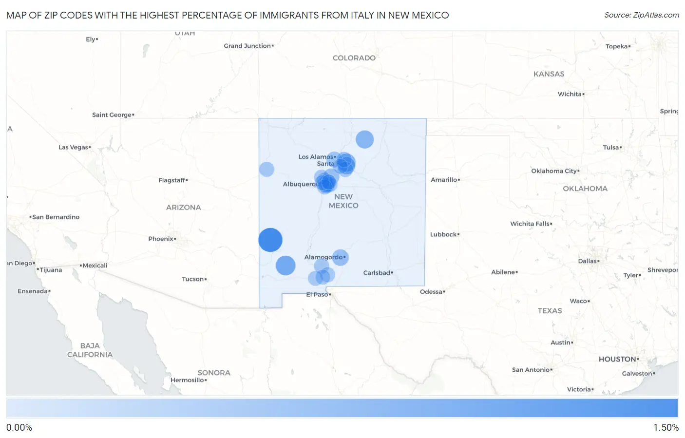 Zip Codes with the Highest Percentage of Immigrants from Italy in New Mexico Map