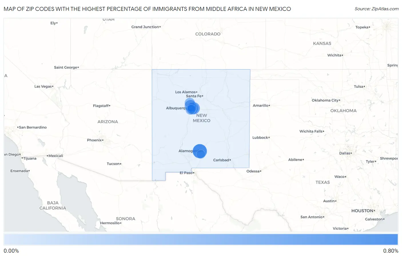 Zip Codes with the Highest Percentage of Immigrants from Middle Africa in New Mexico Map