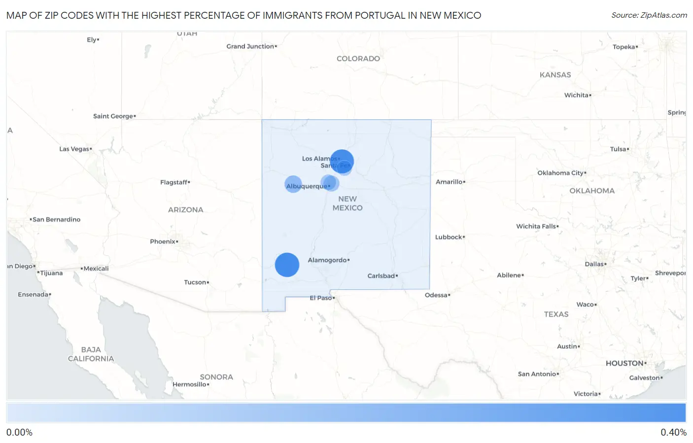 Zip Codes with the Highest Percentage of Immigrants from Portugal in New Mexico Map