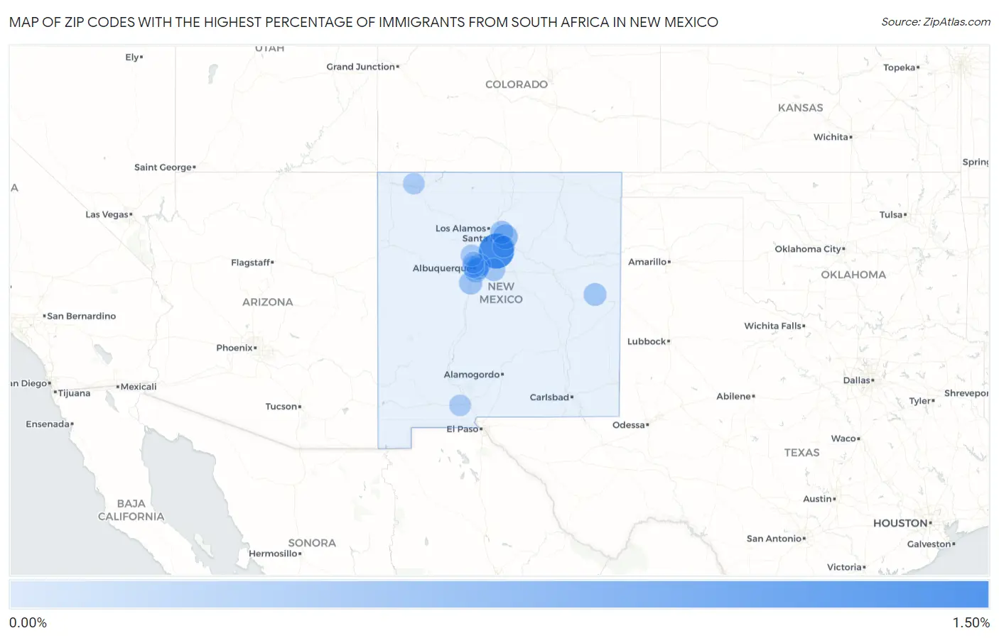 Zip Codes with the Highest Percentage of Immigrants from South Africa in New Mexico Map