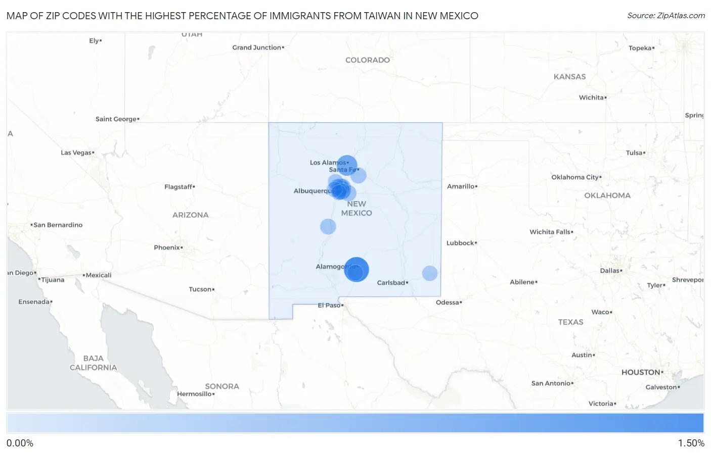 Zip Codes with the Highest Percentage of Immigrants from Taiwan in New Mexico Map