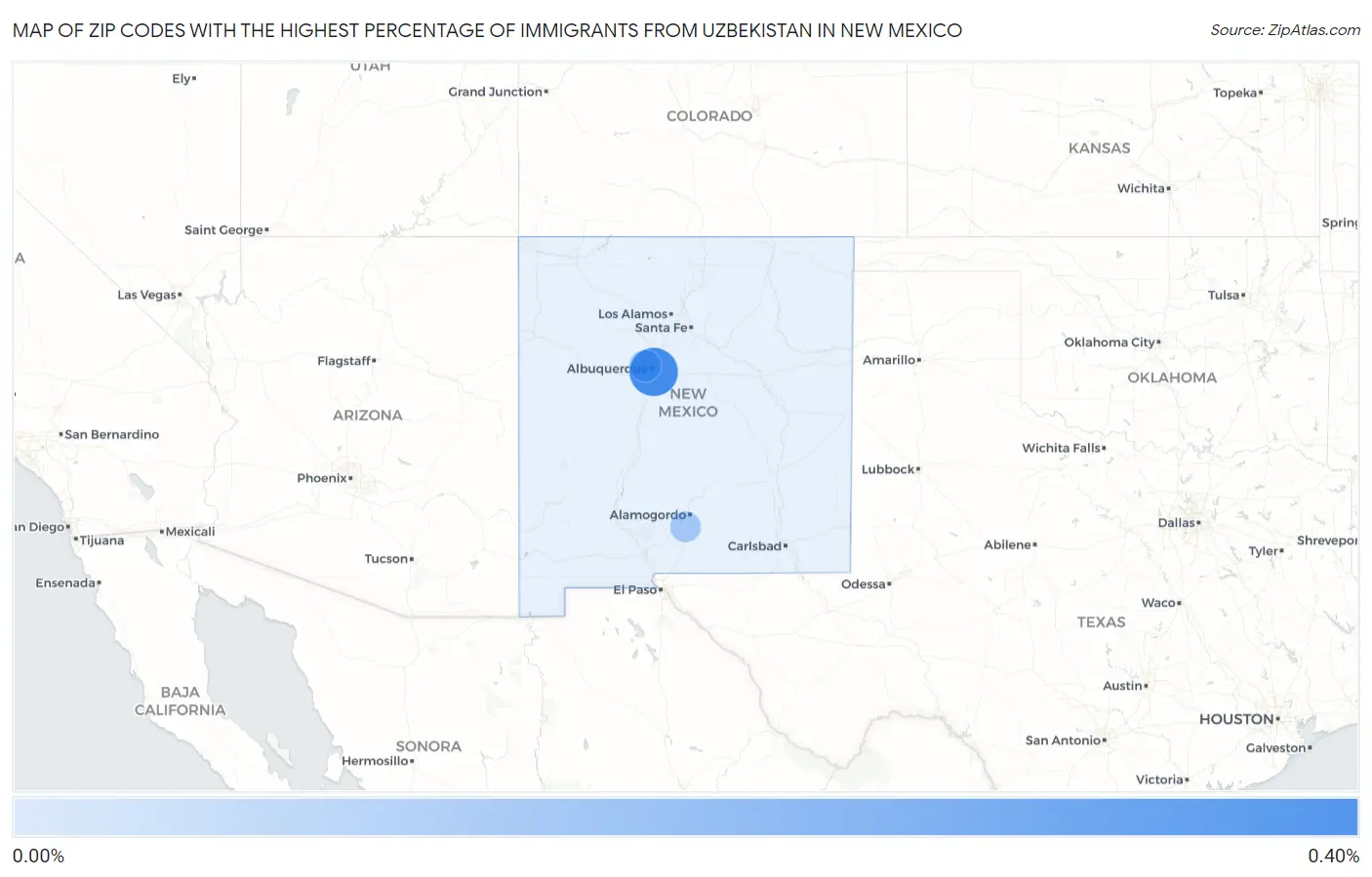 Zip Codes with the Highest Percentage of Immigrants from Uzbekistan in New Mexico Map