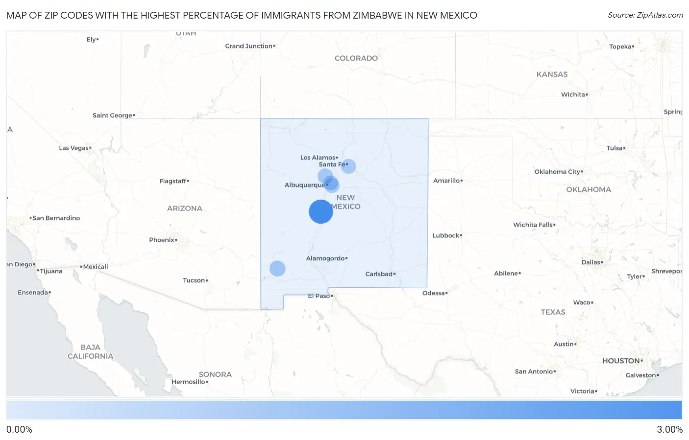 Zip Codes with the Highest Percentage of Immigrants from Zimbabwe in New Mexico Map