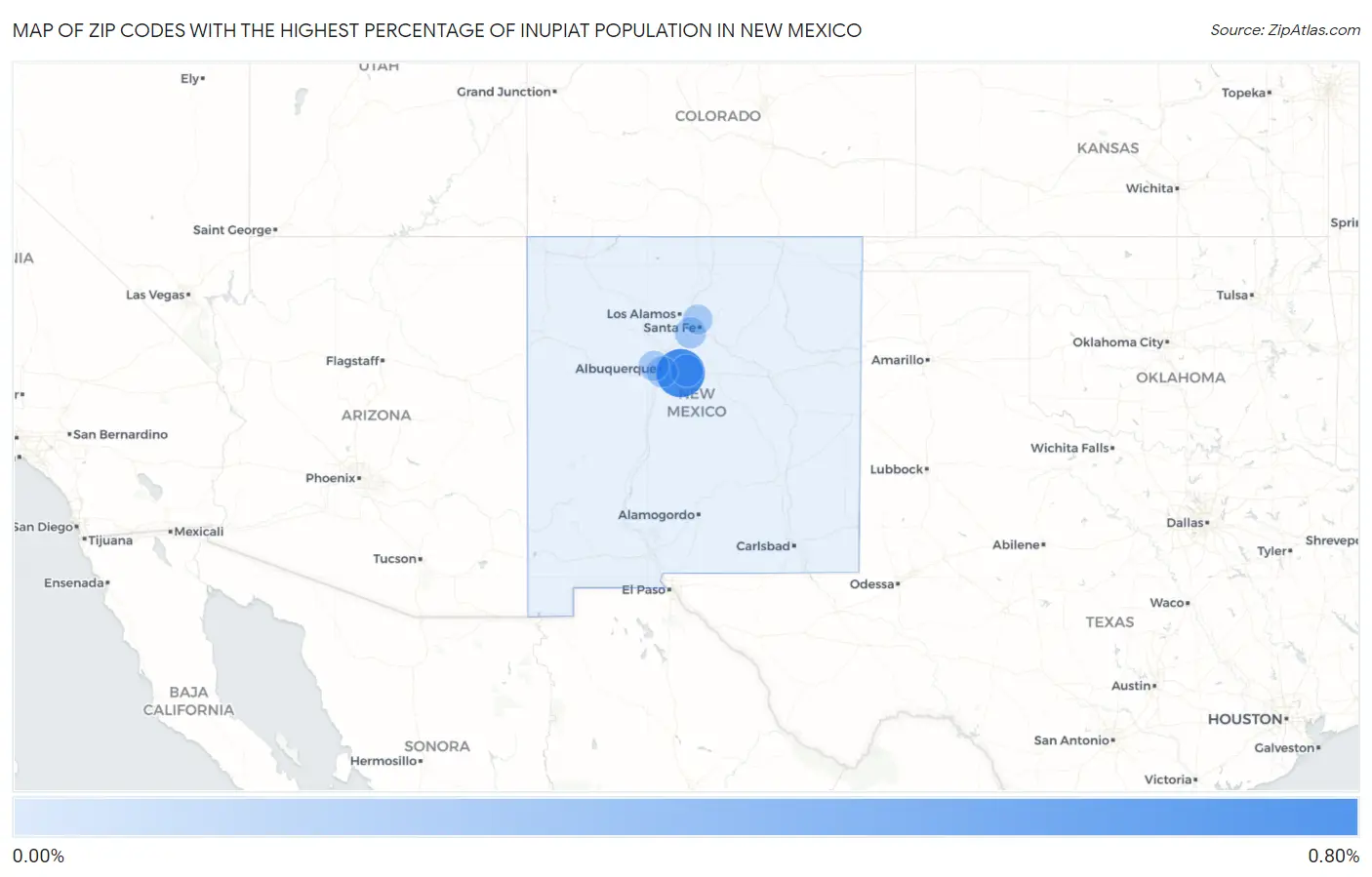 Zip Codes with the Highest Percentage of Inupiat Population in New Mexico Map