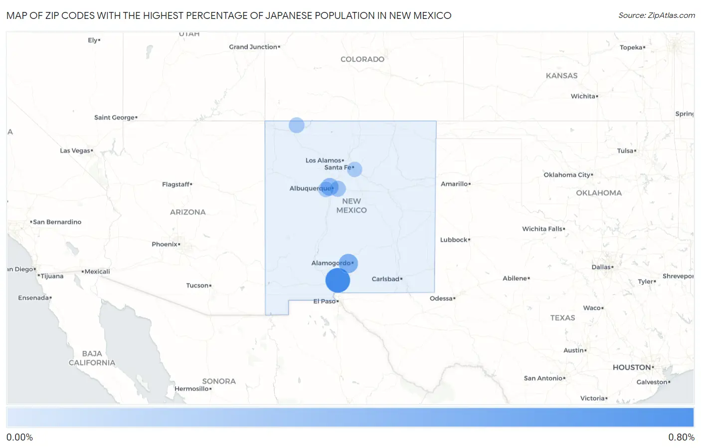 Zip Codes with the Highest Percentage of Japanese Population in New Mexico Map