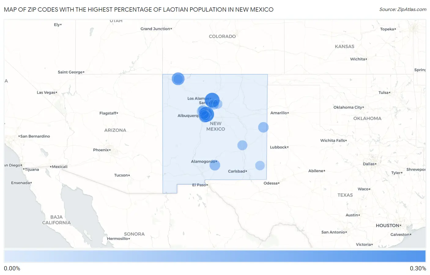 Zip Codes with the Highest Percentage of Laotian Population in New Mexico Map
