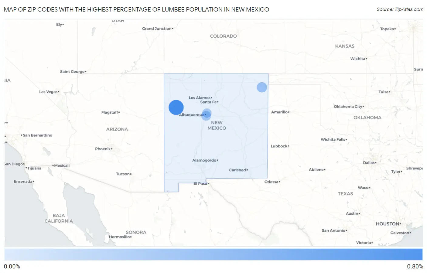 Zip Codes with the Highest Percentage of Lumbee Population in New Mexico Map