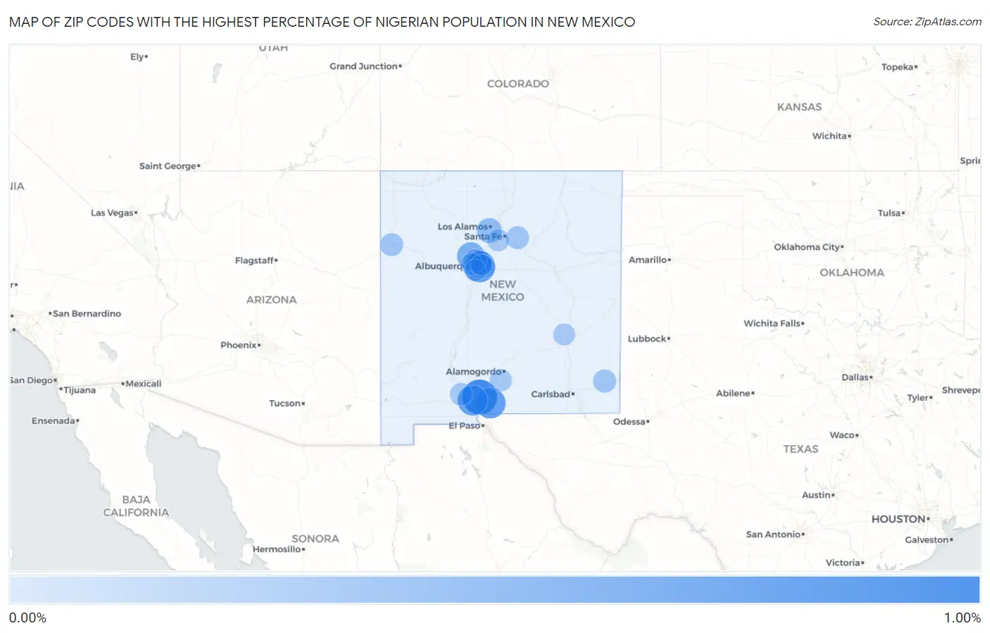 Zip Codes with the Highest Percentage of Nigerian Population in New Mexico Map