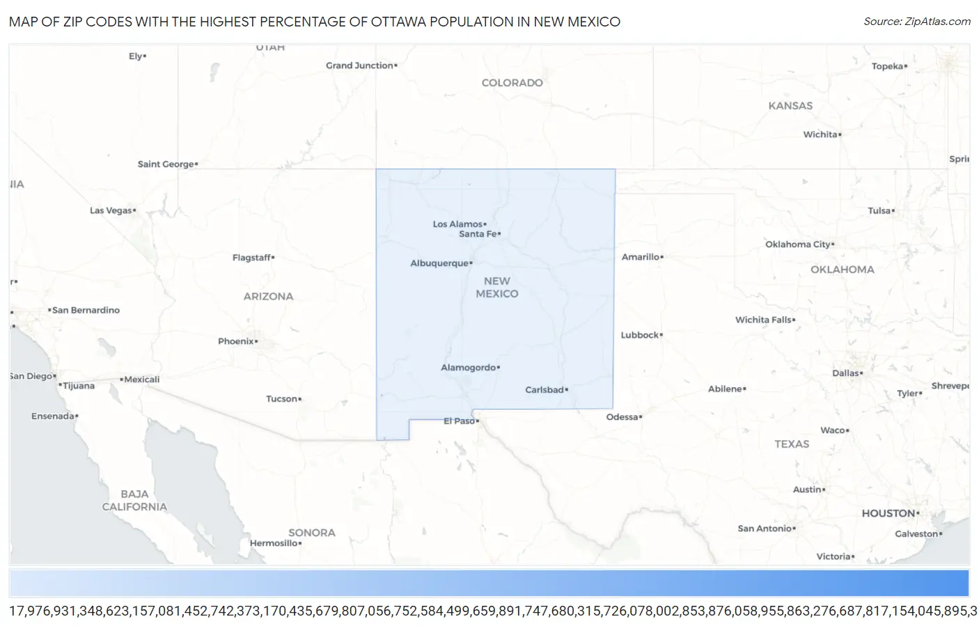 Zip Codes with the Highest Percentage of Ottawa Population in New Mexico Map