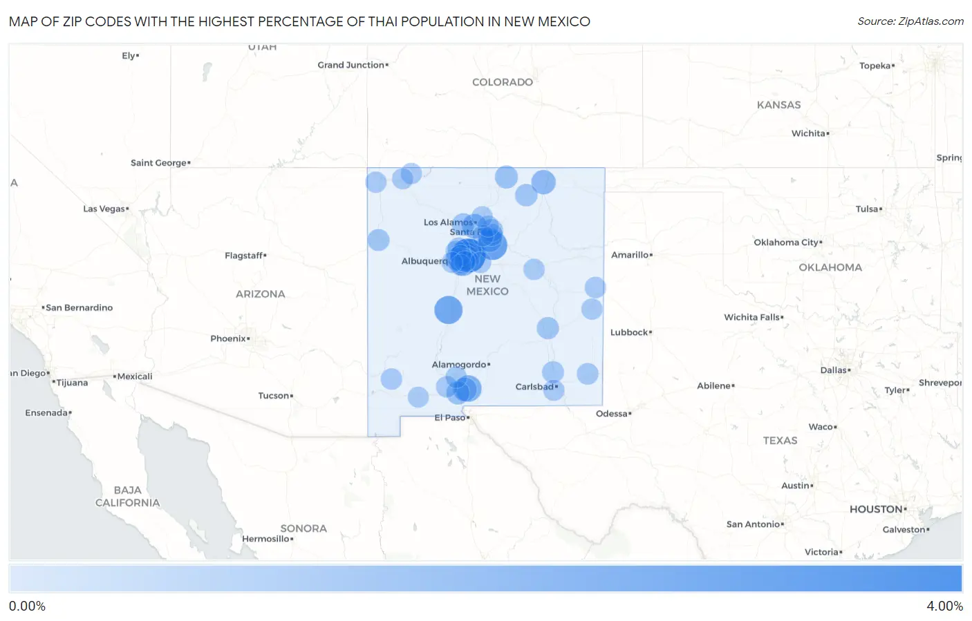 Zip Codes with the Highest Percentage of Thai Population in New Mexico Map