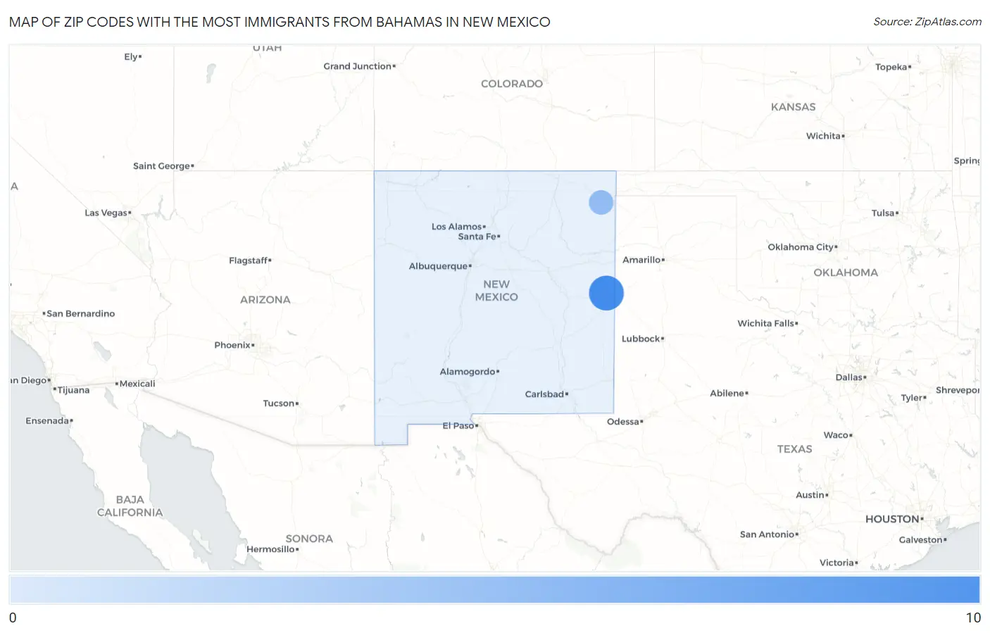 Zip Codes with the Most Immigrants from Bahamas in New Mexico Map
