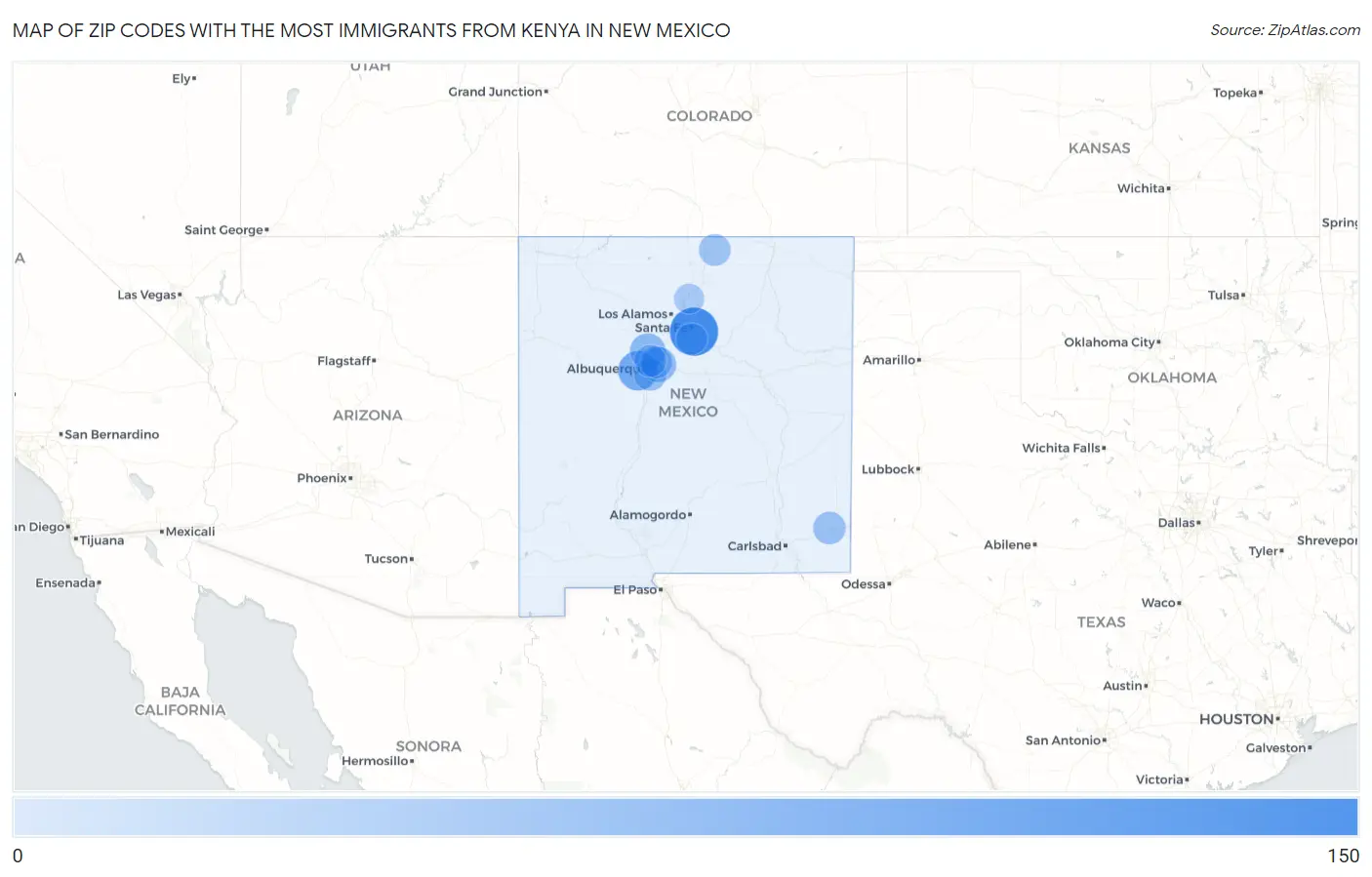 Zip Codes with the Most Immigrants from Kenya in New Mexico Map