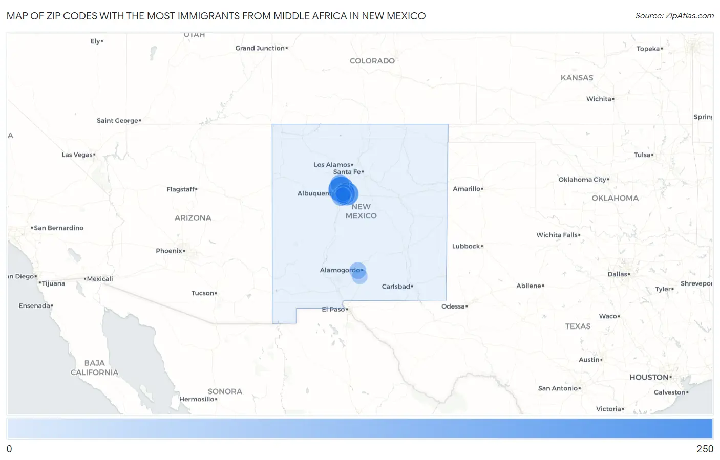 Zip Codes with the Most Immigrants from Middle Africa in New Mexico Map