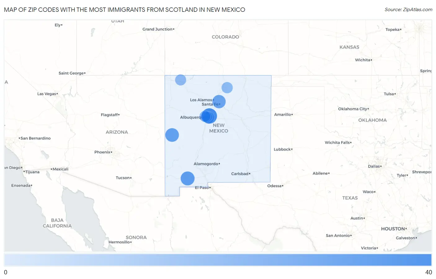 Zip Codes with the Most Immigrants from Scotland in New Mexico Map