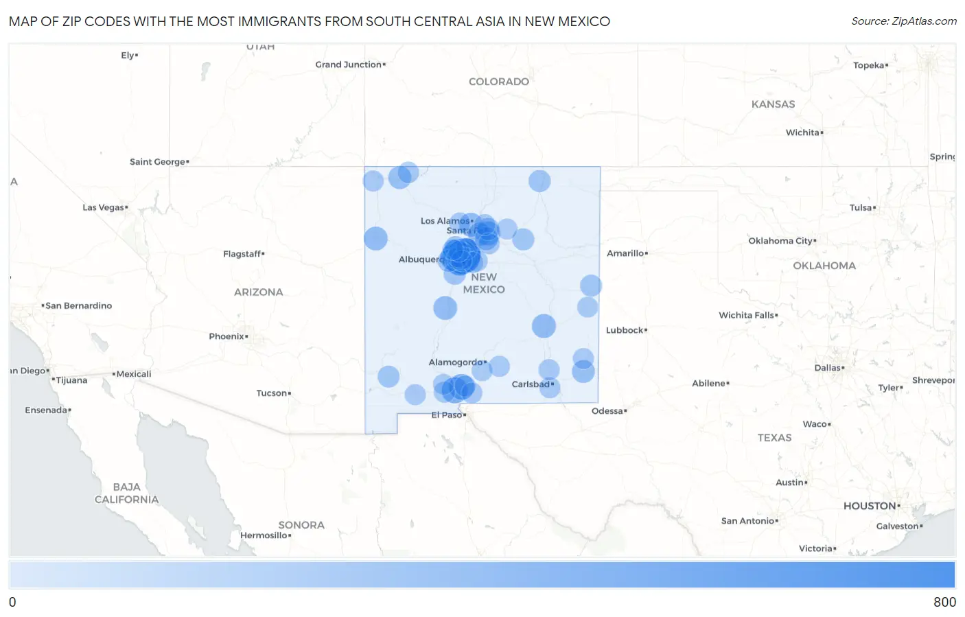 Zip Codes with the Most Immigrants from South Central Asia in New Mexico Map