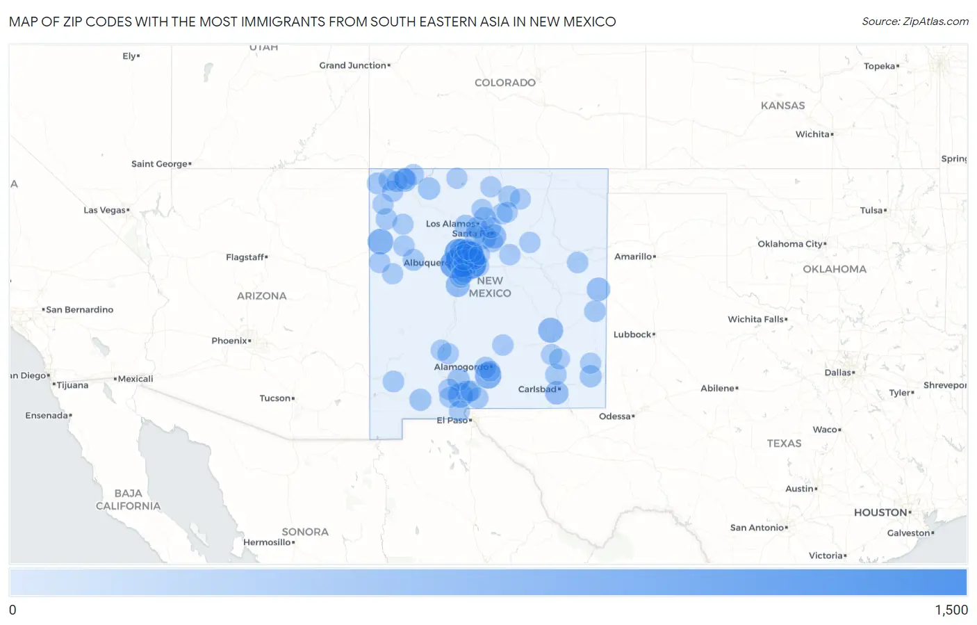 Zip Codes with the Most Immigrants from South Eastern Asia in New Mexico Map