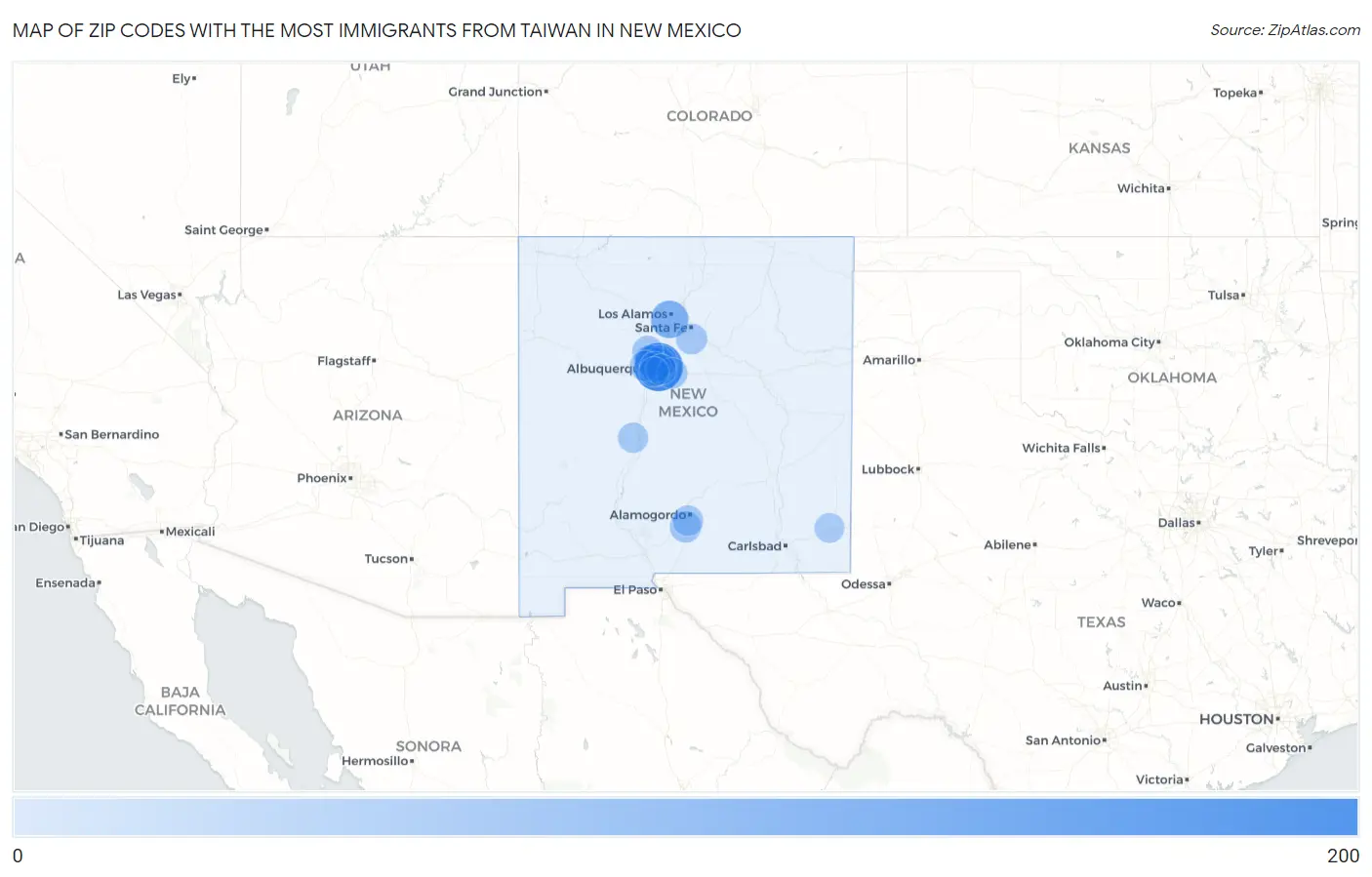 Zip Codes with the Most Immigrants from Taiwan in New Mexico Map
