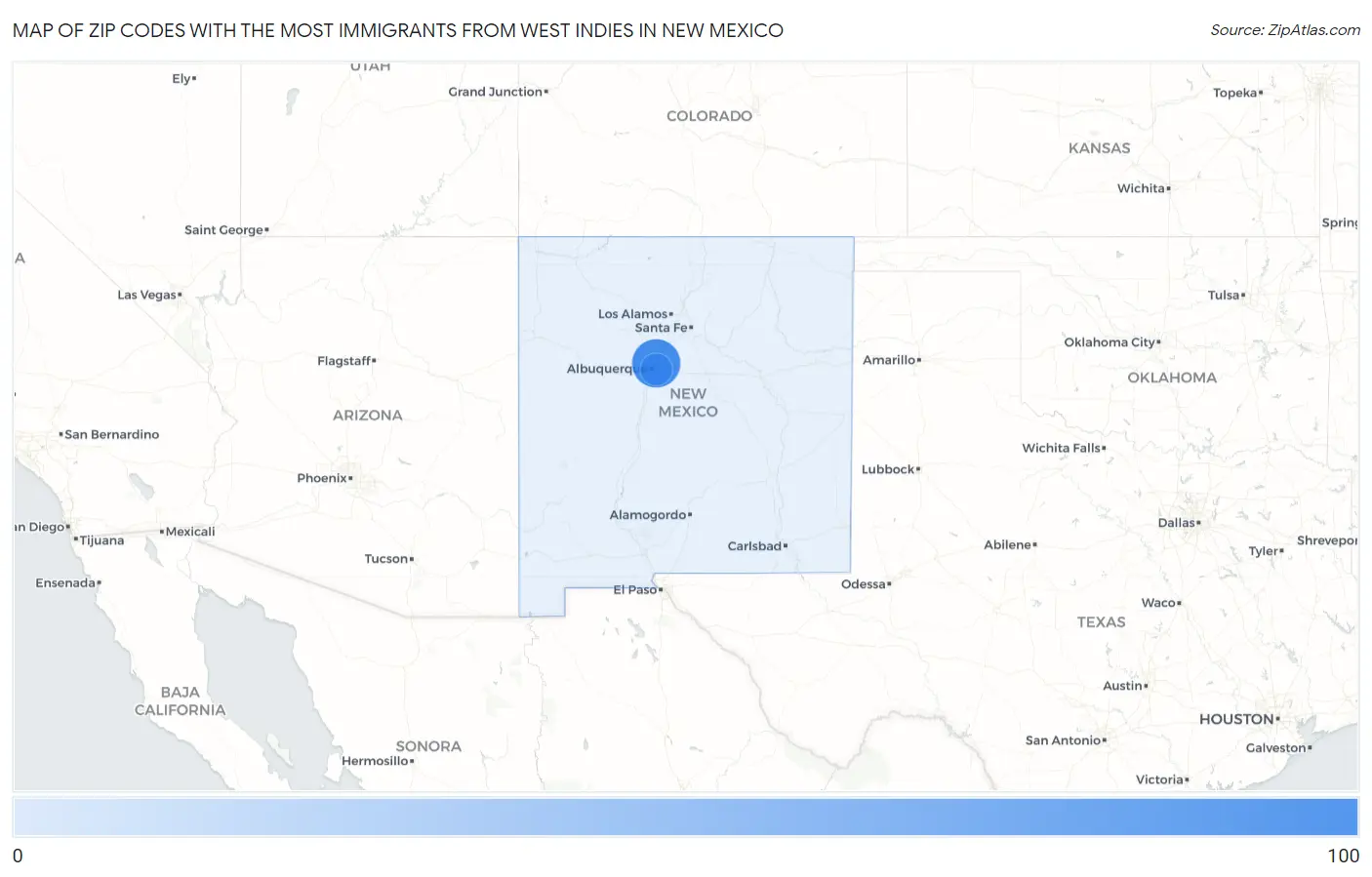 Zip Codes with the Most Immigrants from West Indies in New Mexico Map