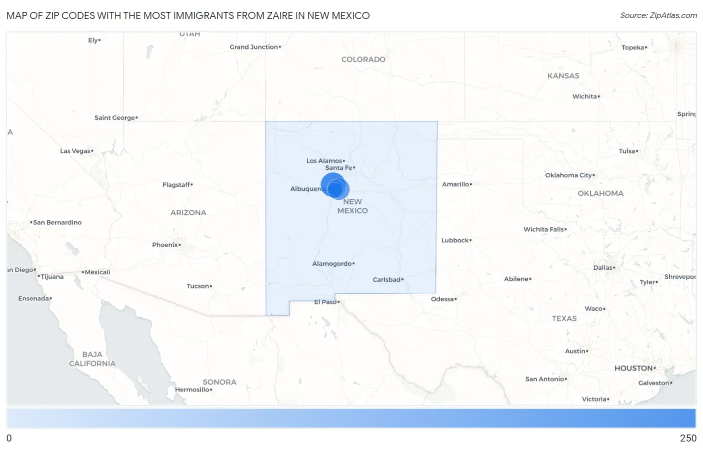 Zip Codes with the Most Immigrants from Zaire in New Mexico Map