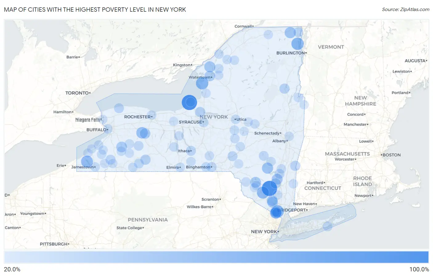 Cities with the Highest Poverty Level in New York Map