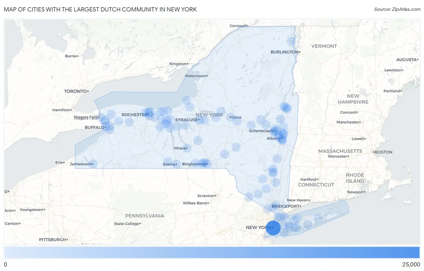 Cities with the Largest Dutch Community in New York Map
