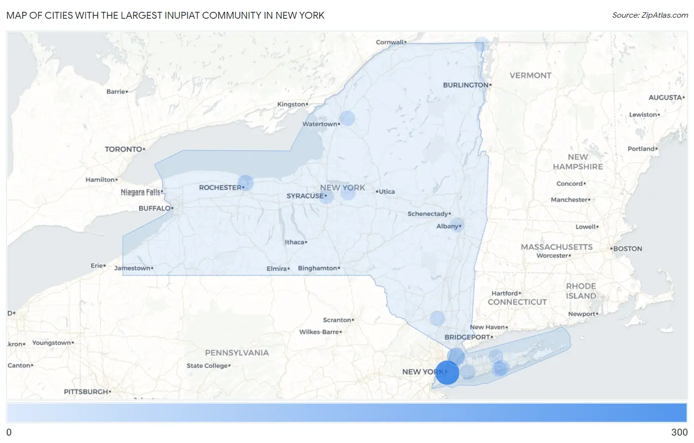 Cities with the Largest Inupiat Community in New York Map