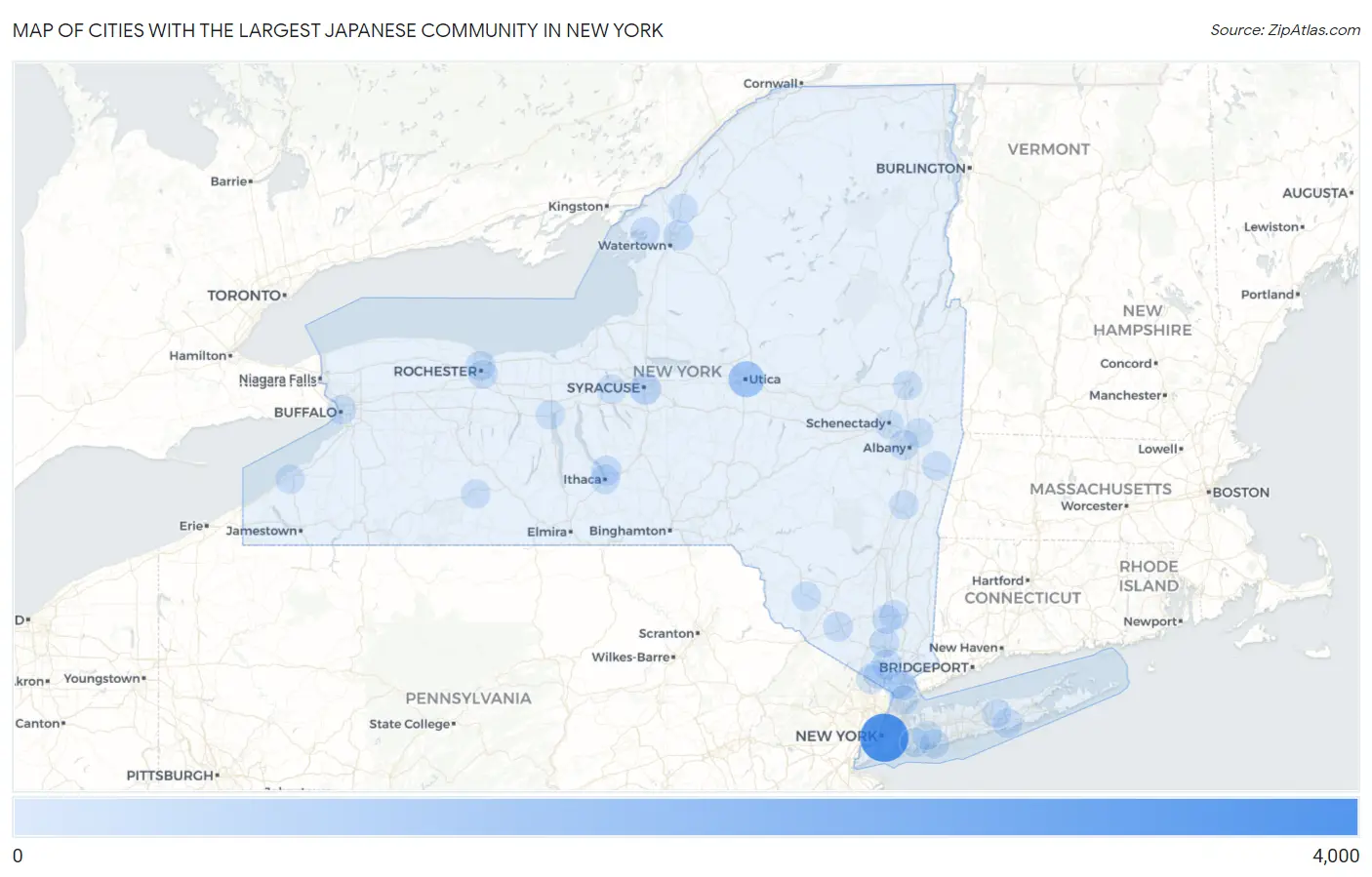Cities with the Largest Japanese Community in New York Map